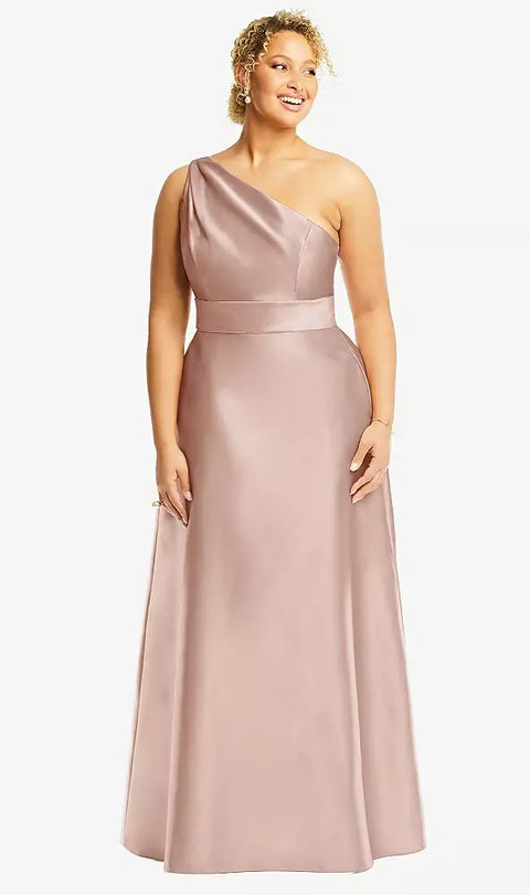 Alfred Sung D815 Draped One-shoulder Satin Maxi Dress With Pockets