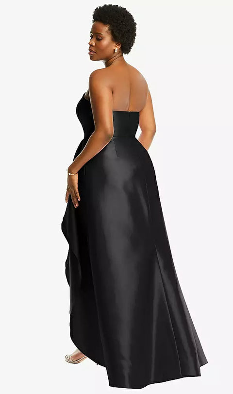 Alfred Sung D832 Strapless Satin Gown With Draped Front Slit And Pockets