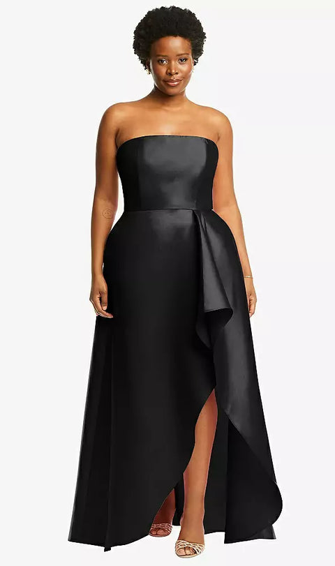 Alfred Sung D832 Strapless Satin Gown With Draped Front Slit And Pockets