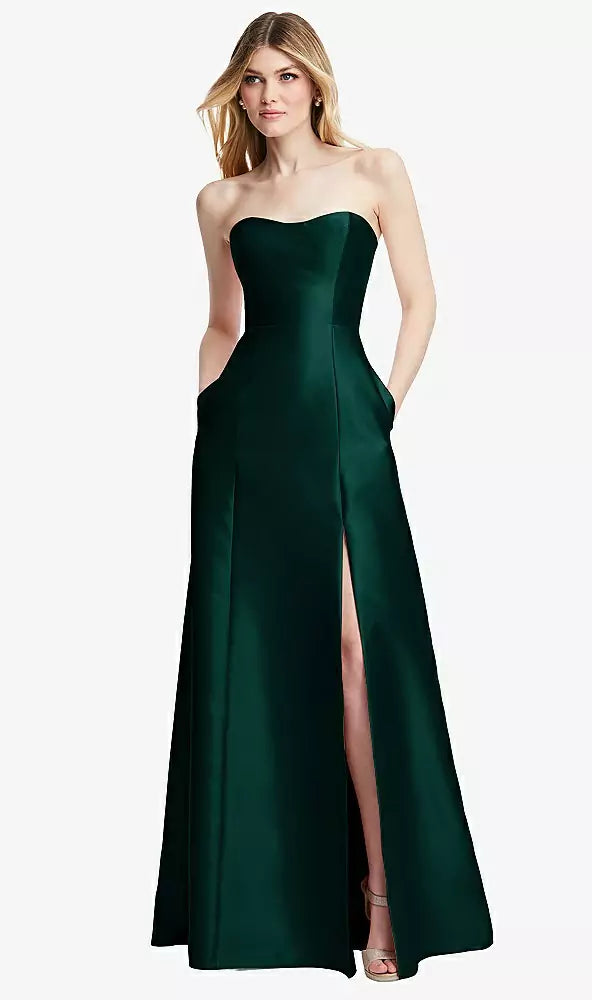 Alfred Sung D842 Strapless A-line Satin Gown With Modern Bow Detail – YDG