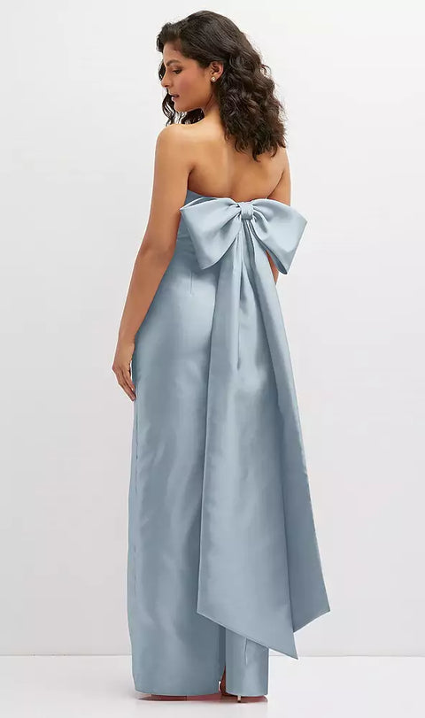 Alfred Sung D856 Strapless Draped Bodice Column Dress With Oversized Bow