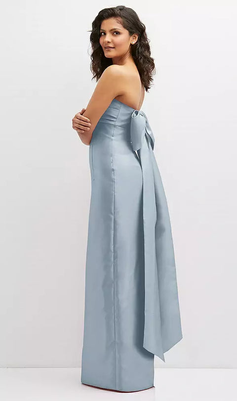 Alfred Sung D856 Strapless Draped Bodice Column Dress With Oversized Bow