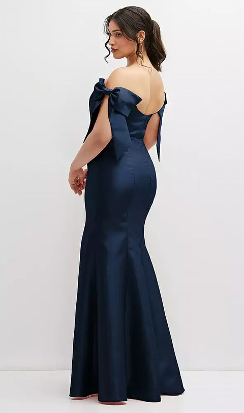 Alfred Sung D854 Off-the-shoulder Bow Satin Corset Dress With Fit And Flare Skirt