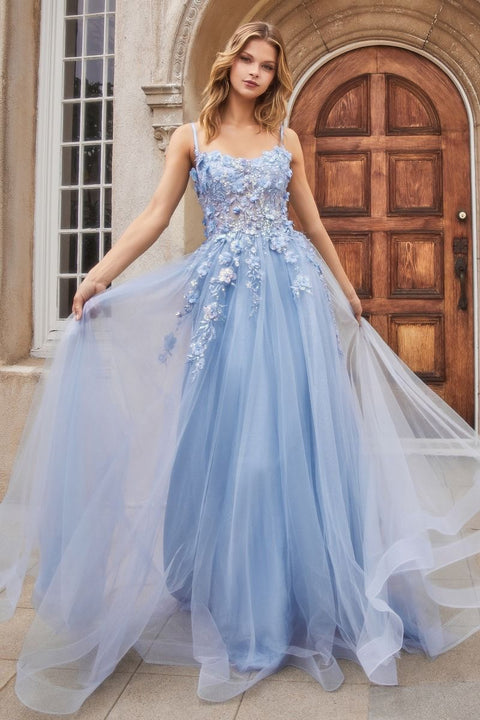 Andrea & Leo A1142 Tulle Keyhole Neckline Straps A-line Gown
