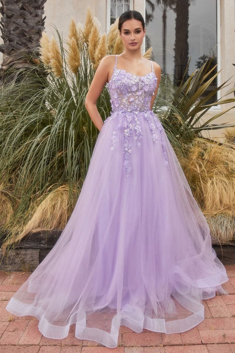 Andrea & Leo A1142 Tulle Keyhole Neckline Straps A-line Gown