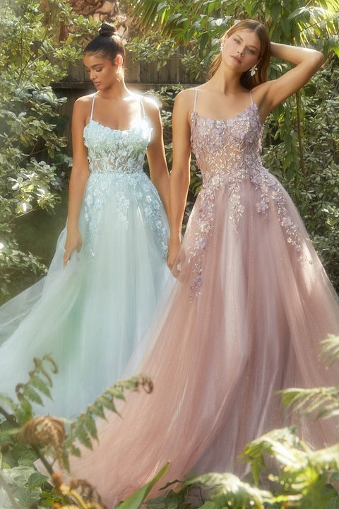 Andrea & Leo A1142 Tulle Keyhole Neckline Straps A-line Gown