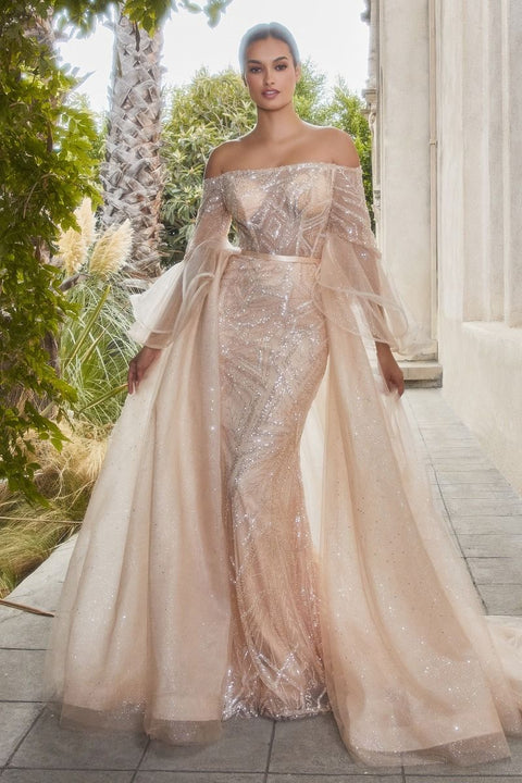 Andrea & Leo A1175 Tulle Off The Shoulder Flounce Sleeve Gown