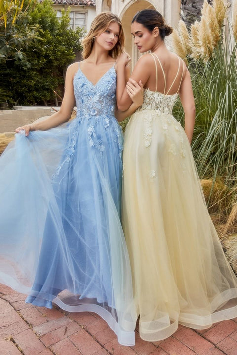 Andrea & Leo A1191 Tulle V-Neck Straps A-line Gown