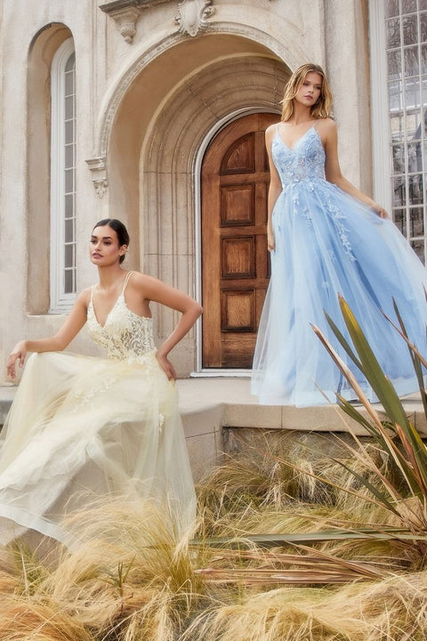 Andrea & Leo A1191 Tulle V-Neck Straps A-line Gown