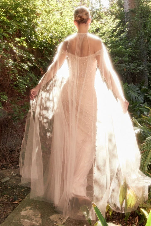 Andrea & Leo A1219 Tulle Off The Shoulder Cape Sleeve Gown