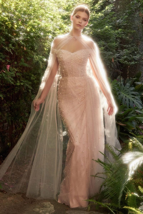 Andrea & Leo A1219 Tulle Off The Shoulder Cape Sleeve Gown