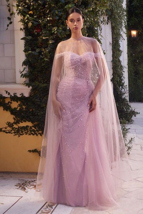 Andrea & Leo A1219 Tulle Off The Shoulder Cape Sleeve Gown