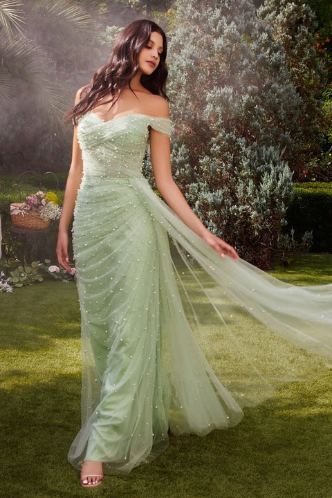 Andrea & Leo A1219 Tulle Off The Shoulder Cape Sleeve Gown