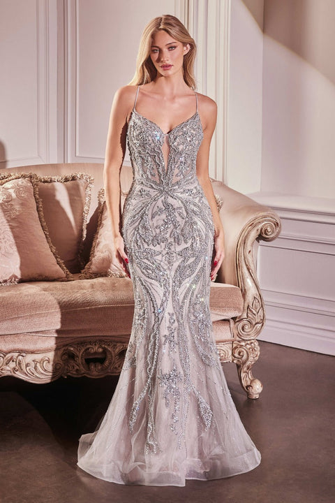 Ladivine - CC0240 Plunging Neckline Gown