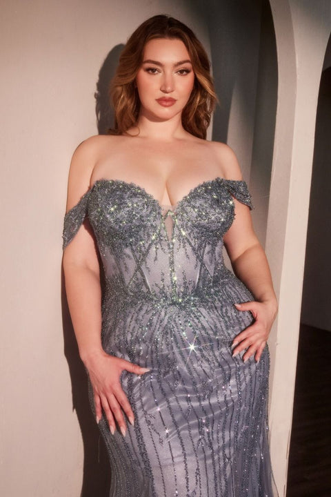 Ladivine - CC341C Off the Shoulder Beaded Curve Gown