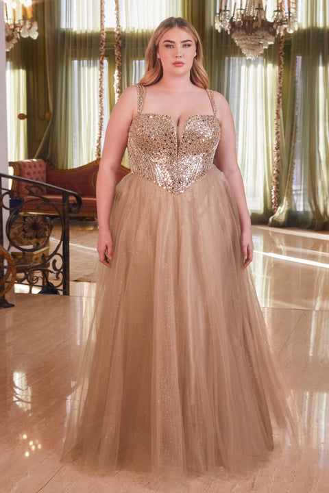 Ladivine - CD0217C Sequin Plunging Neckline Gown