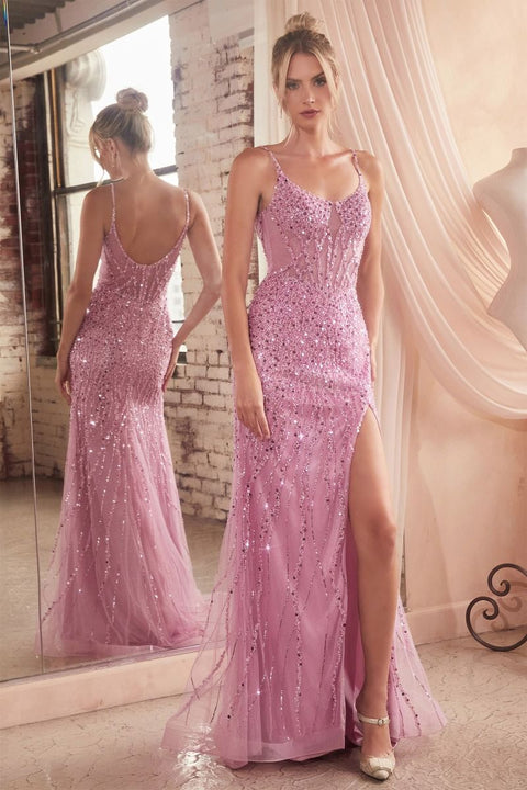Ladivine - CD0220 Sequin Plunging Neckline Prom Dress
