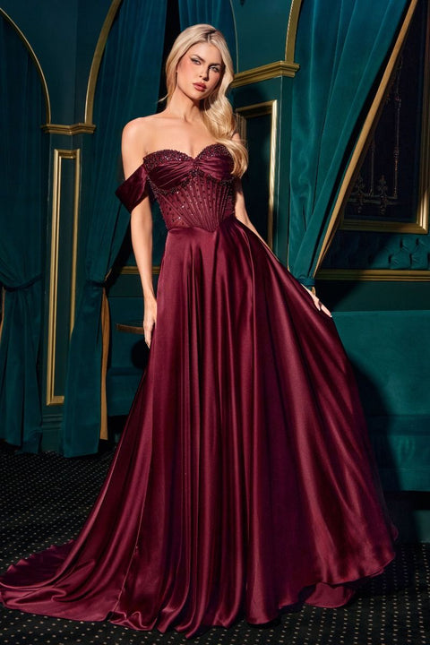 Ladivine - CD297 Strapless Beaded Satin A-Line Dress