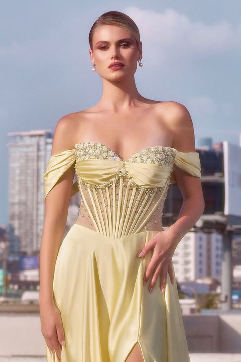 Ladivine - CD297 Strapless Beaded Satin A-Line Dress
