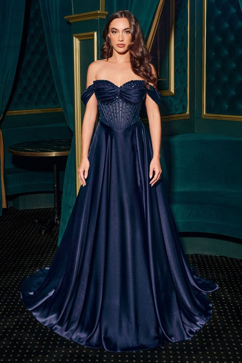Ladivine - CD297 Strapless Beaded Satin A-Line Dress