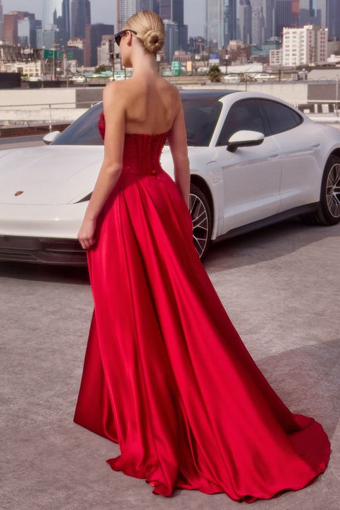 Ladivine - CD297 Strapless Beaded Satin A-Line Dress