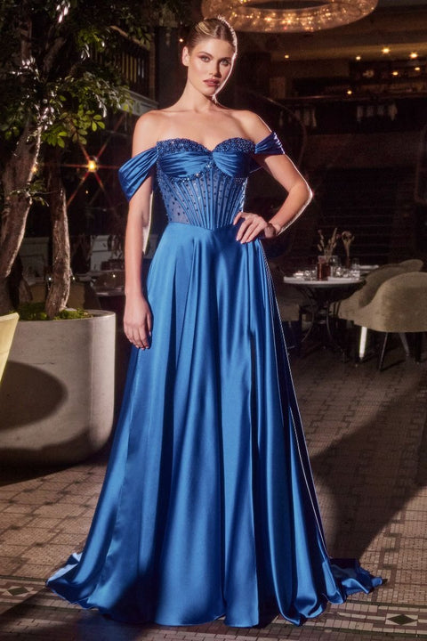 Ladivine - CD297 Strapless Beaded Satin A-Line Dress