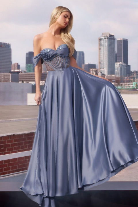 Ladivine - CD297 Strapless Beaded Satin A-Line Dress