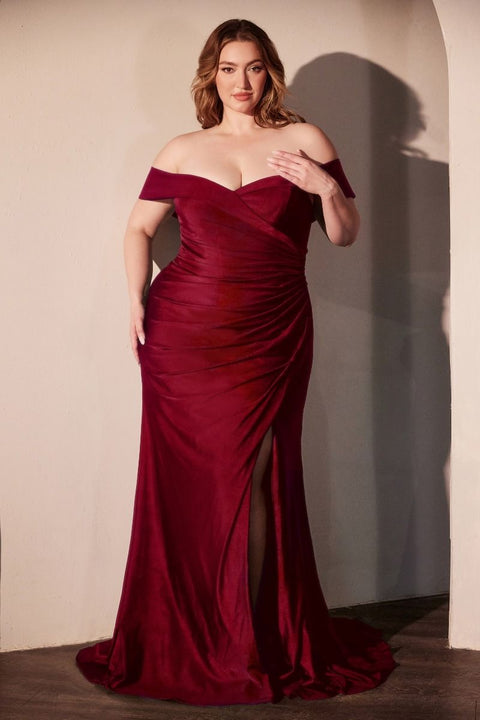 Ladivine - CD790C Stretch Spandex Off the Shoulder Curve Dress