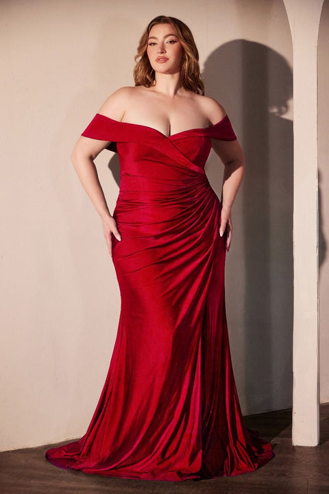 Ladivine - CD790C Stretch Spandex Off the Shoulder Curve Dress