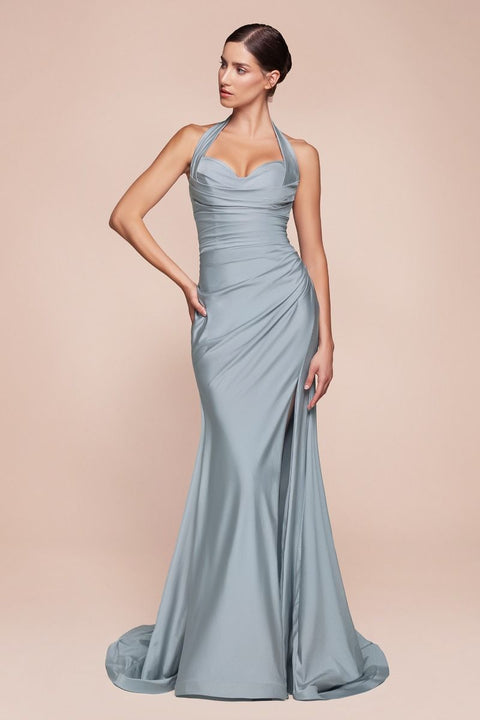 Ladivine - CD796C Halter Stretch Spandex Fitted Gown