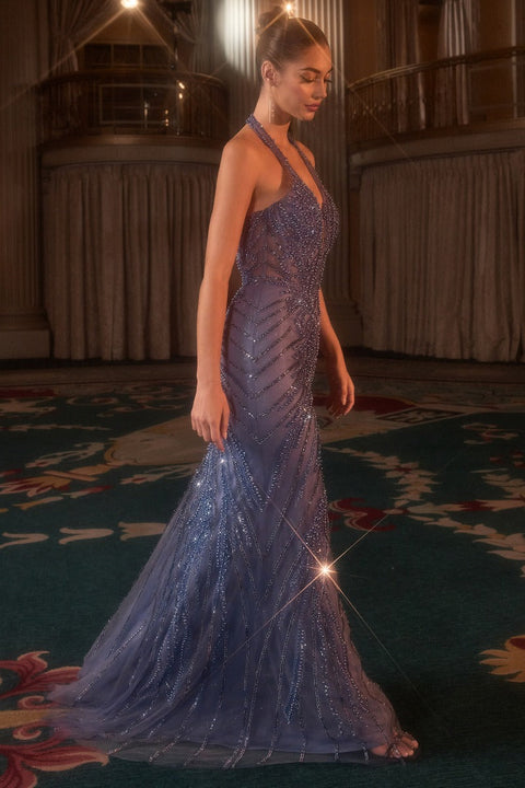 Ladivine - CDS547 Sequin Plunging Neckline Gown