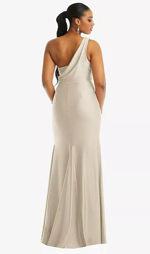 Cynthia & Sahar Cs104 One-shoulder Asymmetrical Cowl Back Stretch Satin Mermaid Dress