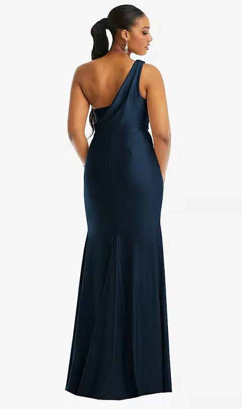 Cynthia & Sahar Cs104 One-shoulder Asymmetrical Cowl Back Stretch Satin Mermaid Dress