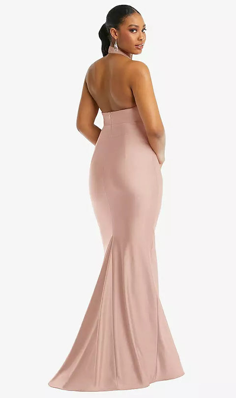 Cynthia & Sahar Cs112 Criss Cross Halter Open-back Stretch Satin Mermaid Dress