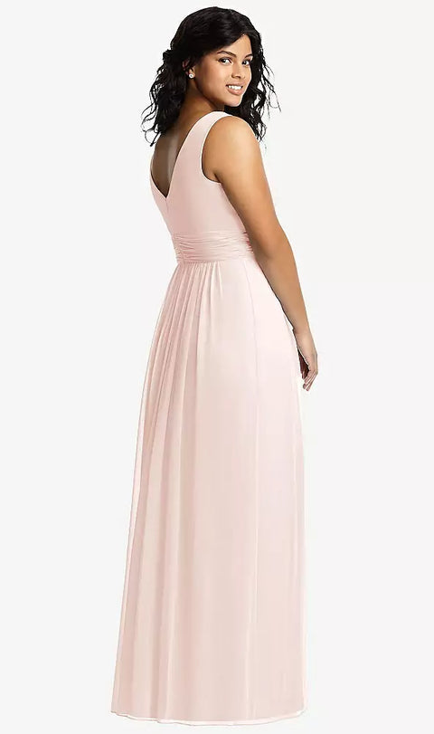 Dessy 2894 Sleeveless Draped Chiffon Maxi Dress With Front Slit