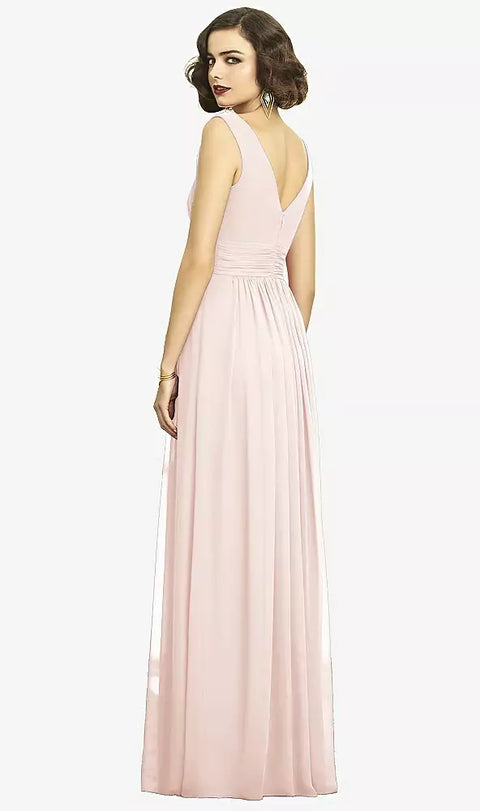 Dessy 2894 Sleeveless Draped Chiffon Maxi Dress With Front Slit