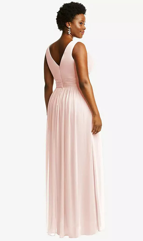 Dessy 2894 Sleeveless Draped Chiffon Maxi Dress With Front Slit