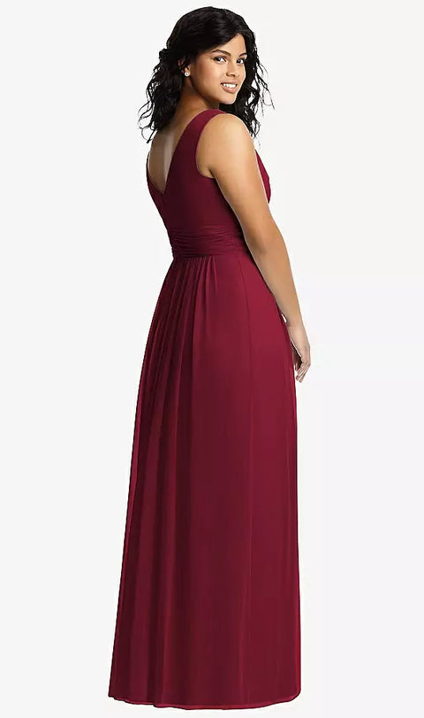 Dessy 2894 Sleeveless Draped Chiffon Maxi Dress With Front Slit