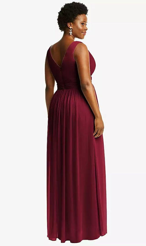 Dessy 2894 Sleeveless Draped Chiffon Maxi Dress With Front Slit