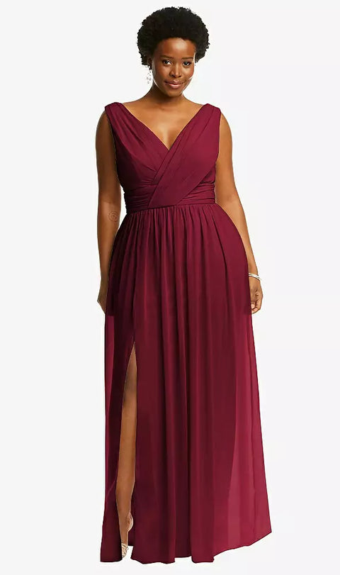 Dessy 2894 Sleeveless Draped Chiffon Maxi Dress With Front Slit