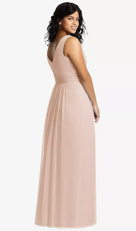 Dessy 2894 Sleeveless Draped Chiffon Maxi Dress With Front Slit