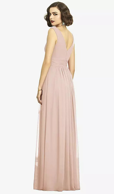 Dessy 2894 Sleeveless Draped Chiffon Maxi Dress With Front Slit