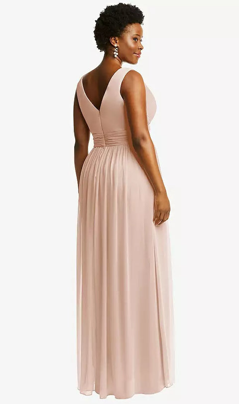 Dessy 2894 Sleeveless Draped Chiffon Maxi Dress With Front Slit