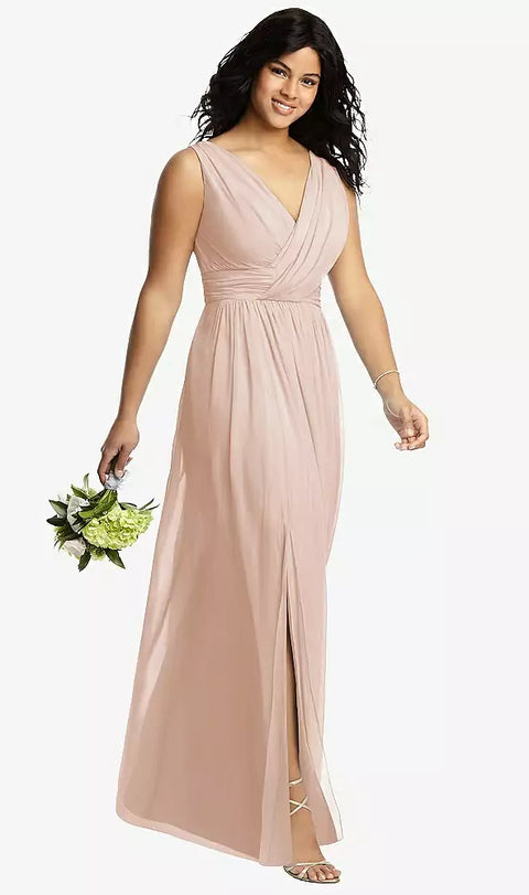 Dessy 2894 Sleeveless Draped Chiffon Maxi Dress With Front Slit