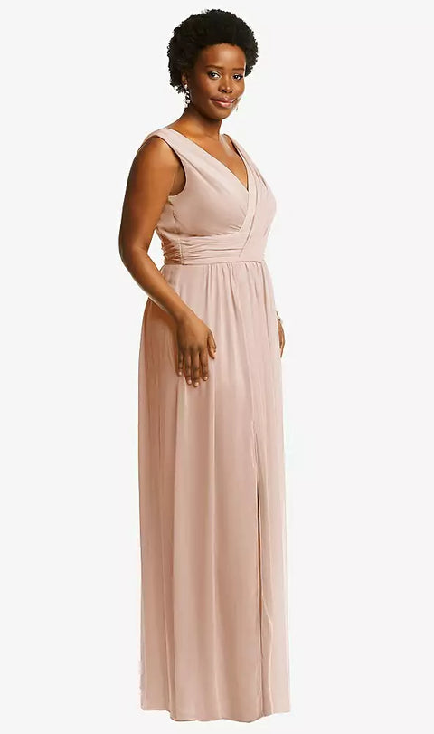 Dessy 2894 Sleeveless Draped Chiffon Maxi Dress With Front Slit