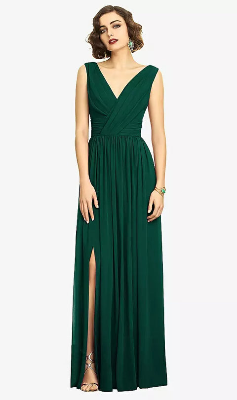 Dessy 2894 Sleeveless Draped Chiffon Maxi Dress With Front Slit