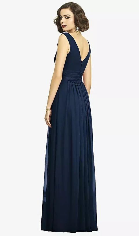 Dessy 2894 Sleeveless Draped Chiffon Maxi Dress With Front Slit