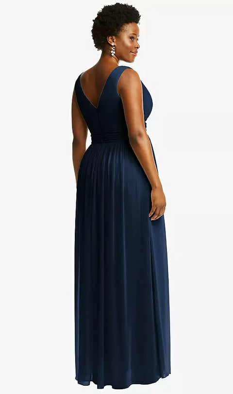 Dessy 2894 Sleeveless Draped Chiffon Maxi Dress With Front Slit