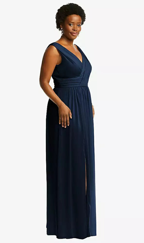 Dessy 2894 Sleeveless Draped Chiffon Maxi Dress With Front Slit