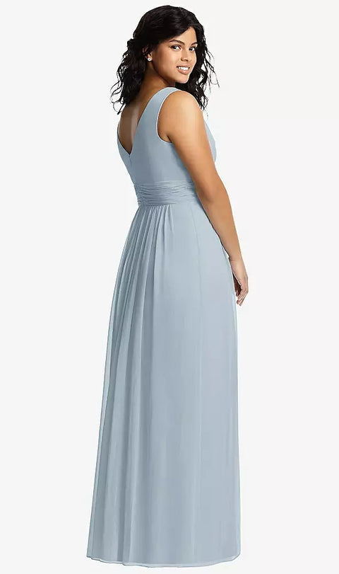 Dessy 2894 Sleeveless Draped Chiffon Maxi Dress With Front Slit